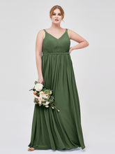 V-neck Chiffon Dresses with Double Straps Olive Green