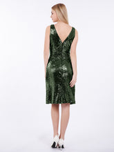 Short Sequins Dresses with V Neckline Olive Green
