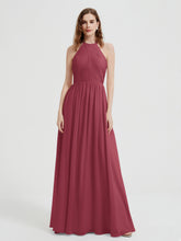 Halter Long Chiffon Dress with Open Back Cinnamon Rose