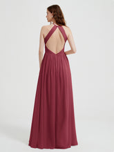 Halter Long Chiffon Dress with Open Back Cinnamon Rose