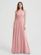 Halter Long Chiffon Dress with Open Back Dusty Rose