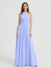 Halter Long Chiffon Dress with Open Back Lavender