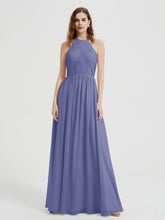 Halter Long Chiffon Dress with Open Back Periwinkle