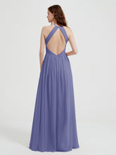 Halter Long Chiffon Dress with Open Back Periwinkle
