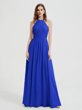 Halter Long Chiffon Dress with Open Back Royal Blue