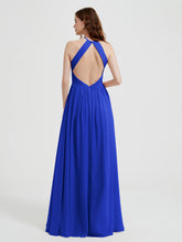 Halter Long Chiffon Dress with Open Back Royal Blue