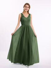 Floral Lace Top and Chiffon Bottom Full-length Dresses Olive Green
