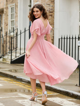 Flutter Sleeves Jewel Neckline Chiffon Dress Dusty Rose