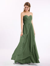 Strapless Long Chiffon Dresses with Cascade Hem Olive Green