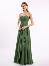 Strapless Long Chiffon Dresses with Cascade Hem Olive Green
