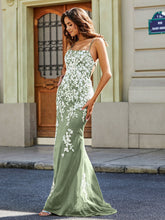 Backless Mermaid Tulle Lace Appliqued Gown Dusty Sage