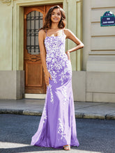 Backless Mermaid Tulle Lace Appliqued Gown Lilac
