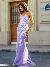 Backless Mermaid Tulle Lace Appliqued Gown Lilac