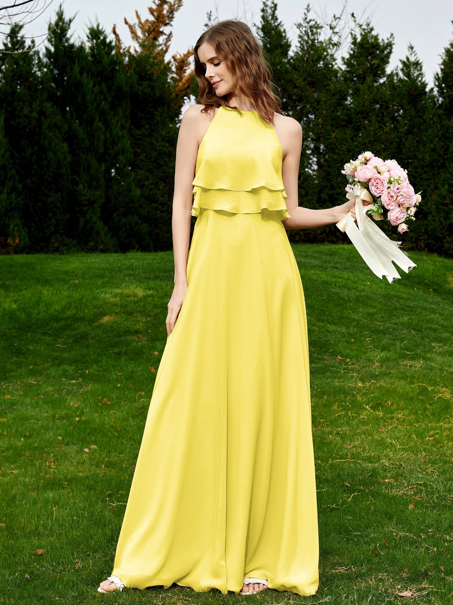 sachin and babi light blue dress Confetti Puff Sleeve Ankle Gown  Yellow