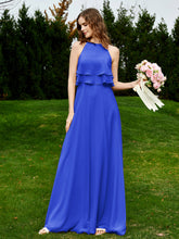 Two Layers Chiffon Top Long Bridesmaid Dress Royal Blue