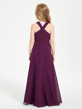 Grecian Neckline Long Dresses for Junior Bridesmaids Grape
