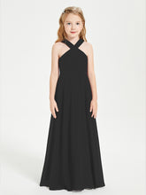 Grecian Neckline Long Dresses for Junior Bridesmaids Black