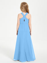 Grecian Neckline Long Dresses for Junior Bridesmaids Blue