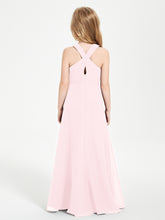 Grecian Neckline Long Dresses for Junior Bridesmaids Blushing Pink