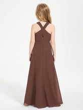 Grecian Neckline Long Dresses for Junior Bridesmaids Chocolate