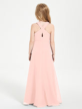 Grecian Neckline Long Dresses for Junior Bridesmaids Coral