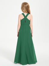 Grecian Neckline Long Dresses for Junior Bridesmaids Dark Green