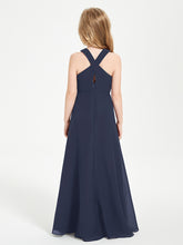 Grecian Neckline Long Dresses for Junior Bridesmaids Dark Navy
