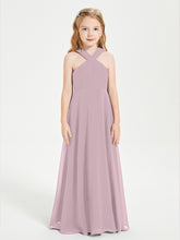 Grecian Neckline Long Dresses for Junior Bridesmaids Dusk