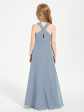 Grecian Neckline Long Dresses for Junior Bridesmaids Dusty Blue