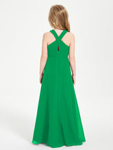 Grecian Neckline Long Dresses for Junior Bridesmaids Emerald