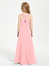 Grecian Neckline Long Dresses for Junior Bridesmaids Flamingo