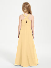 Grecian Neckline Long Dresses for Junior Bridesmaids Gold