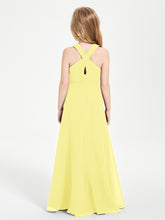 Grecian Neckline Long Dresses for Junior Bridesmaids Lemon