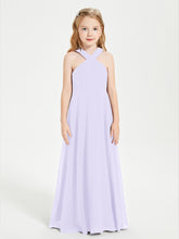 Grecian Neckline Long Dresses for Junior Bridesmaids Lilac