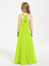 Grecian Neckline Long Dresses for Junior Bridesmaids Lime Green