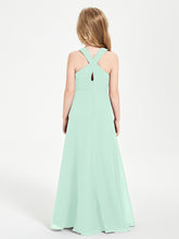 Grecian Neckline Long Dresses for Junior Bridesmaids Mint Green
