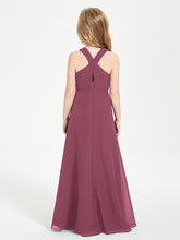 Grecian Neckline Long Dresses for Junior Bridesmaids Mulberry