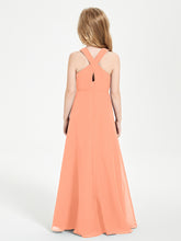 Grecian Neckline Long Dresses for Junior Bridesmaids Papaya