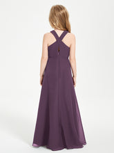 Grecian Neckline Long Dresses for Junior Bridesmaids Plum