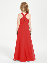 Grecian Neckline Long Dresses for Junior Bridesmaids Red