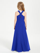 Grecian Neckline Long Dresses for Junior Bridesmaids Royal Blue