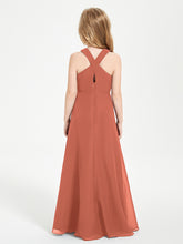 Grecian Neckline Long Dresses for Junior Bridesmaids Rust