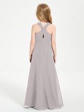 Grecian Neckline Long Dresses for Junior Bridesmaids Silver