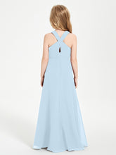 Grecian Neckline Long Dresses for Junior Bridesmaids Sky Blue