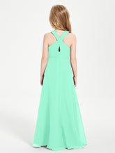 Grecian Neckline Long Dresses for Junior Bridesmaids Turquoise