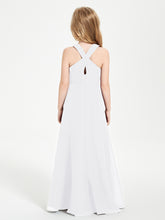 Grecian Neckline Long Dresses for Junior Bridesmaids White