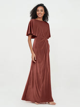 V-Back Long Velvet Dresses with Flutter Sleeves Terracotta