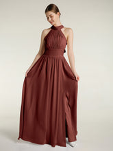 Halter Chiffon Bridesmaid Dress with Slit Terracotta