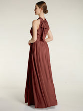 Halter Chiffon Bridesmaid Dress with Slit Terracotta