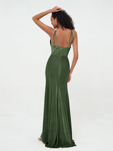 Halter Mermaid Double Straps Velvet Max Dresses Olive Green
